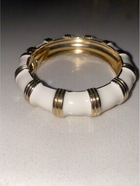 White enamel cuff bracelet gold tone clamp J Crew bracelet  (B173) 3inch Wide